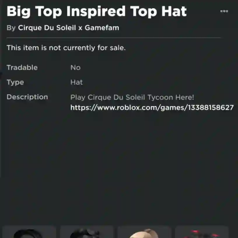 Big Top Inspired Top Hat in Cirque Du Soleil Tycoon