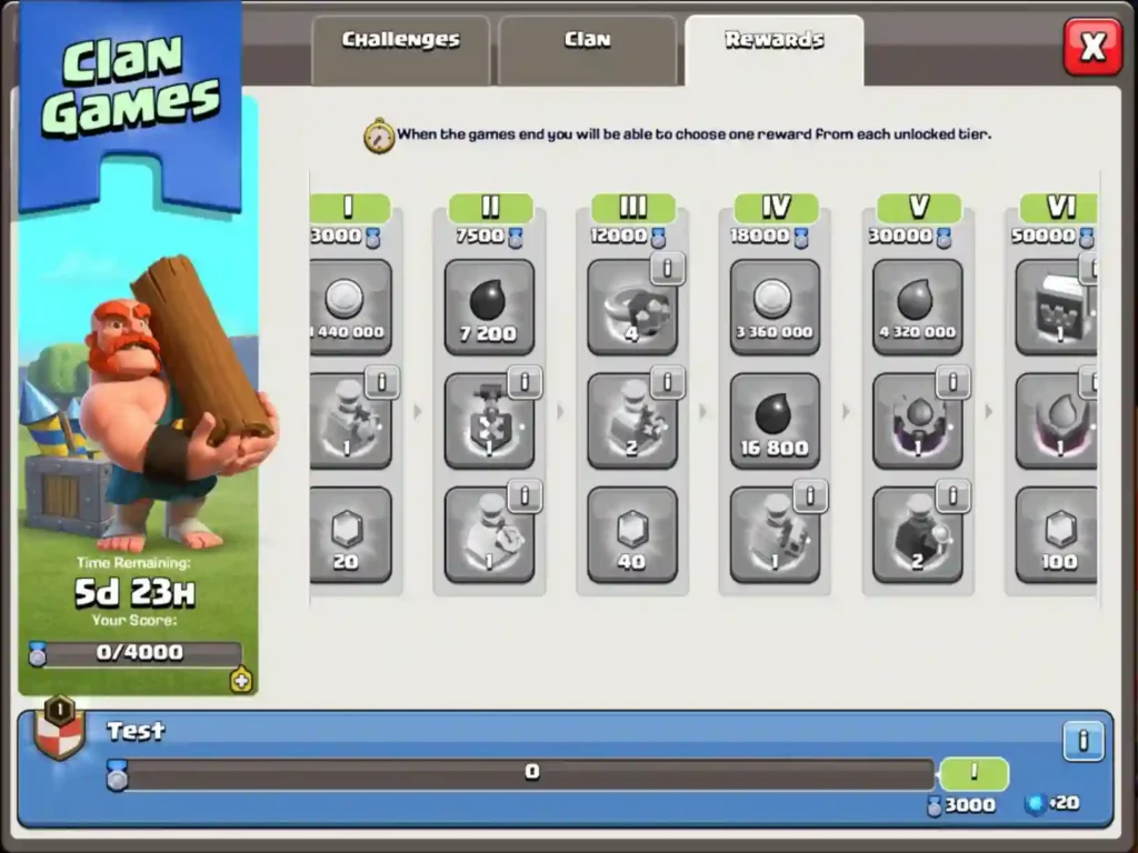 Clan Games Reward List