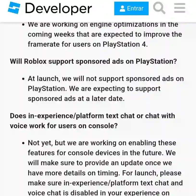 Roblox Voice Chat PlayStation