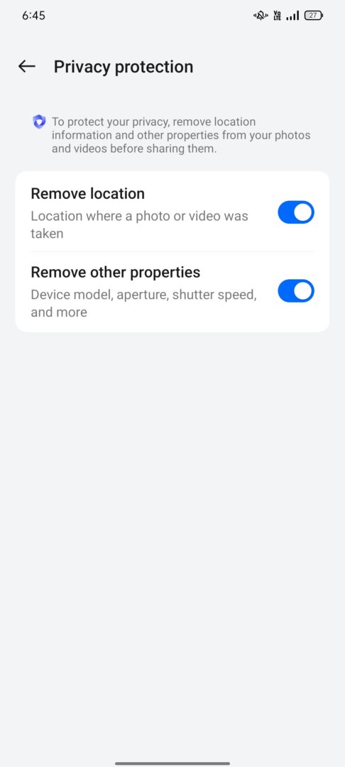 privacy protection settings in oppo photos app